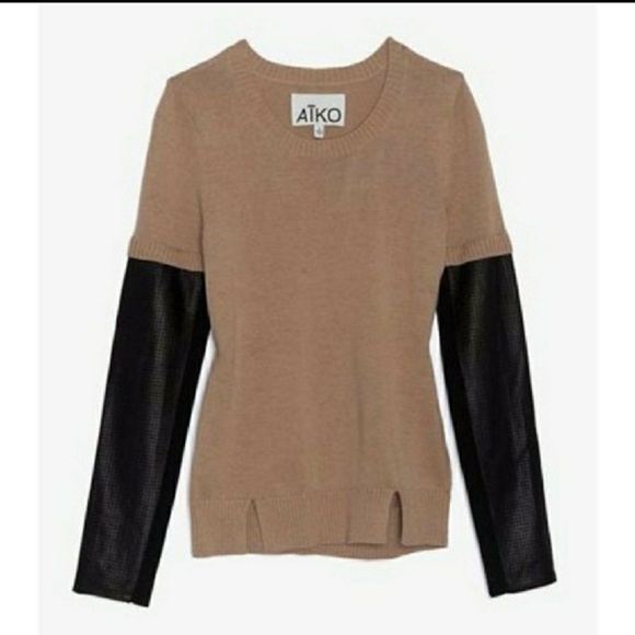 Aiko Tops - AIKO sabine leather sleeve, cotton/cashmere blend Aiko Tops - AIKO sabine leather sleeve, cotton/cashmere blend